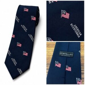 Vintage  American Bicentennial Necktie United States Flag 1776 SEARS Navy Tie